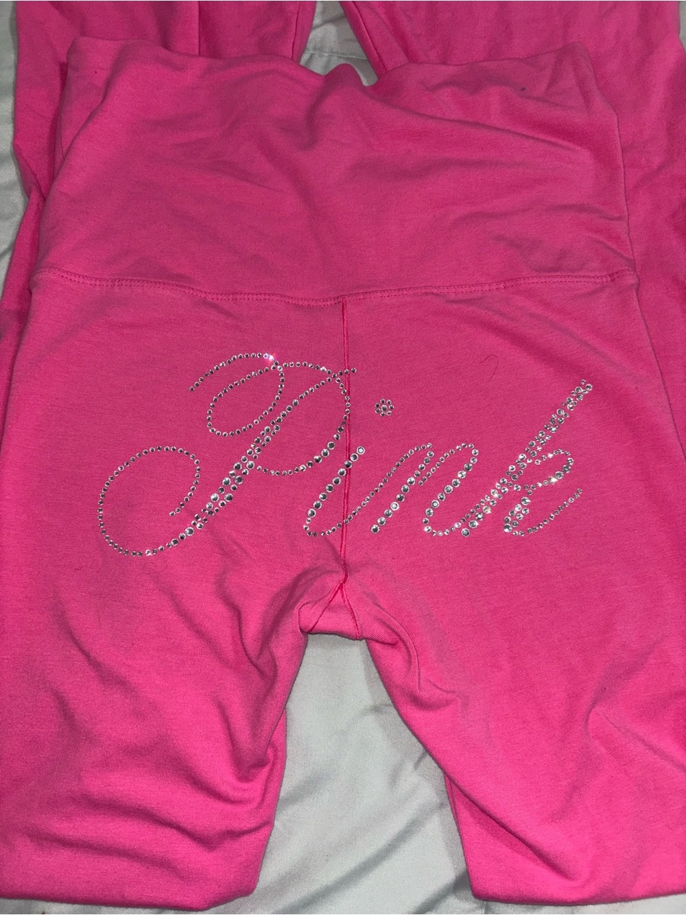 PINK Victoria's Secret Pink Rhinestone Logo foldover Leggings